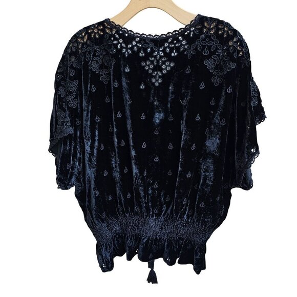 Jade Johnny Was Silk Blend Velvet Embroidered Top With Tassel Tie, Size Small - Picture 2 of 11